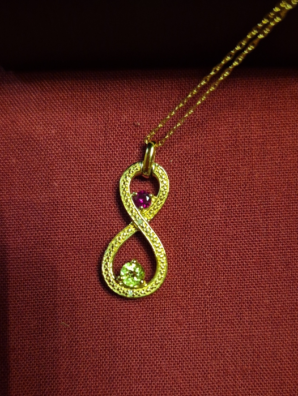 New Birthstone Couples Infiniry Neckalace July August Stones 18in Chain 10k Gold - Picture 3 of 8